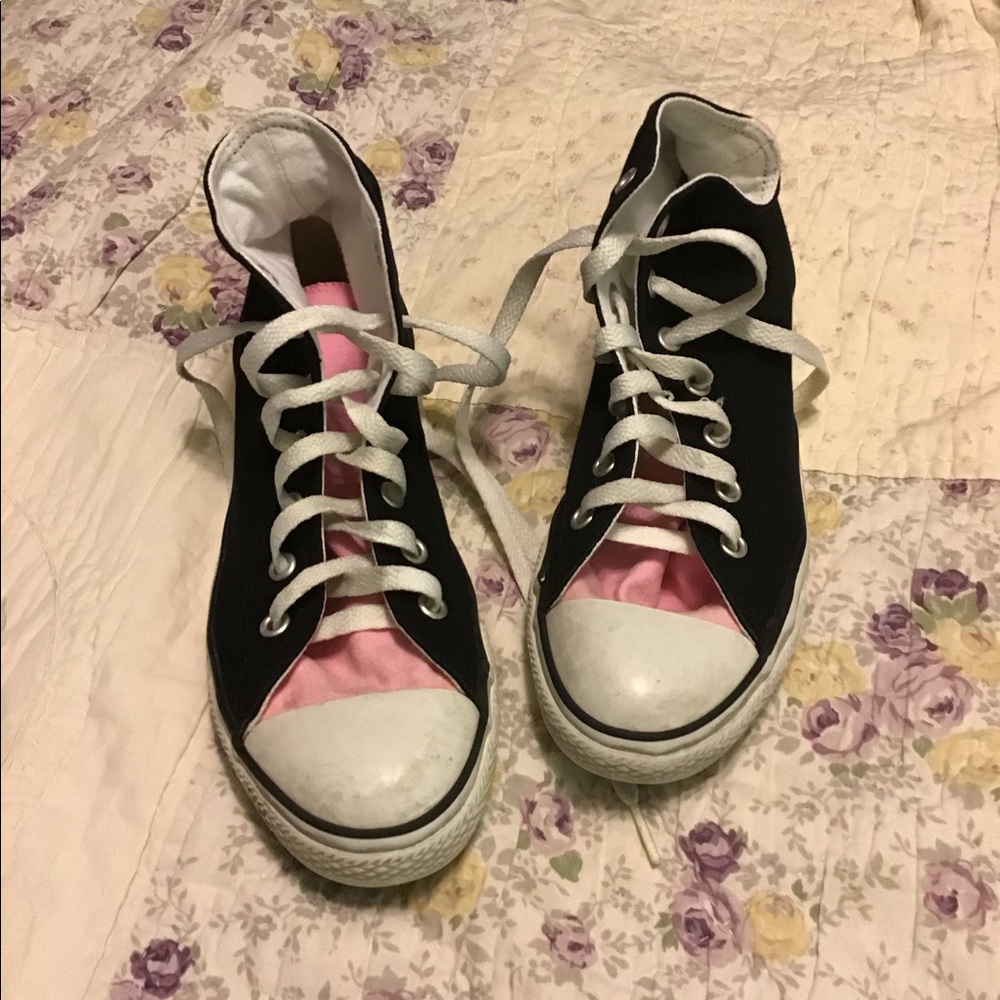 Converse Allstars High Tops Size 3 Pnk/Blk/Wht EUC